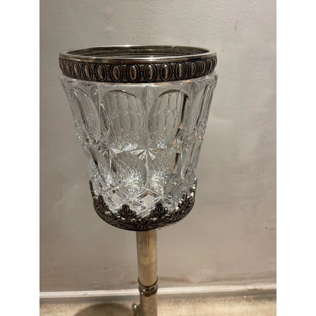Vintage silverplated champagne or wine stand with matching cut crystal bucket with silverplated trim. The bucket sometimes...
