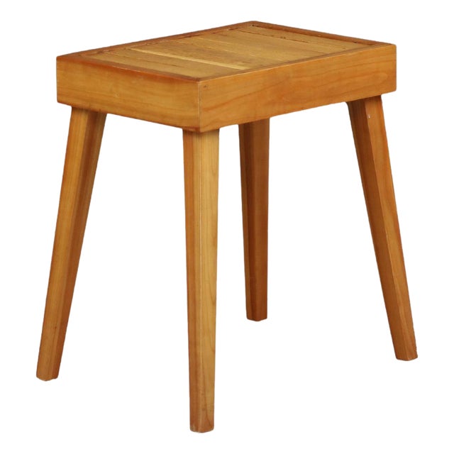 Mid-Century Modern Slatted Elmwood Stool, France, 1960 For Sale