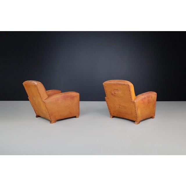 Art Deco Patinated Leather Lounge Chair, France, 1940 For Sale - Image 9 of 10