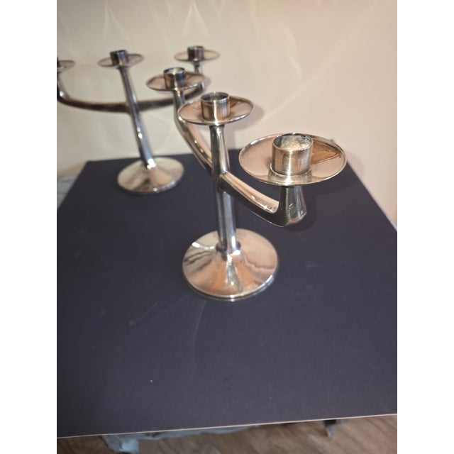 Mid-Century Modern Mid Century Modern Silver Candelabras For Sale - Image 3 of 10