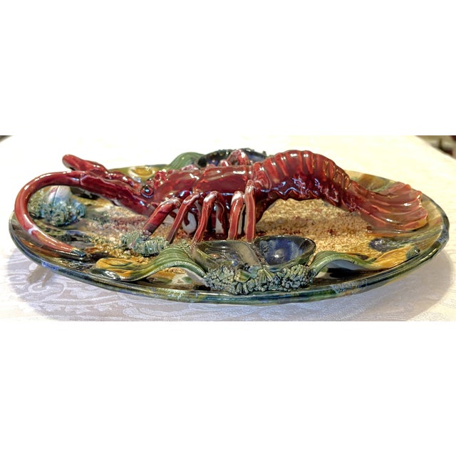 Vintage Majolica Bernard Palissy Style Decorative Ceramic Lobster Plate For Sale - Image 4 of 13