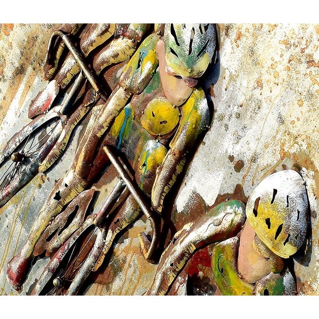 Late 20th Century Late 20th Century Original Sculptural Metal Wall Art Piece Depicting Racing Bicyclists For Sale - Image 5 of 7