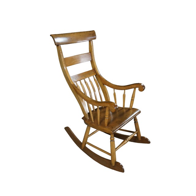 Farmhouse Antique Early American Country Farmhouse Oak & Maple Spindle Back Rocking Chair For Sale - Image 3 of 18