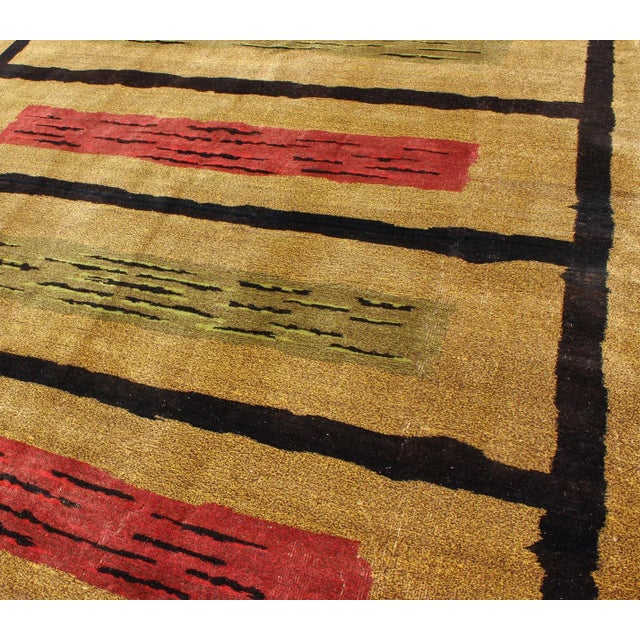 Mid-Century Modern Design Turkish Zeki Müren Rug in Golden and Sand Colors For Sale In Atlanta - Image 6 of 13