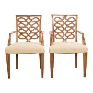 Pair of Dessin Fournir Ribbon-Back Oak Dining Armchairs For Sale