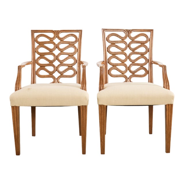 Pair of Dessin Fournir Ribbon-Back Oak Dining Armchairs For Sale
