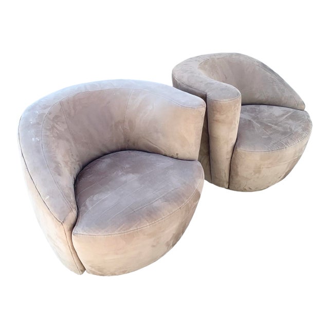 Postmodern Tan Nautilus Swivel Chairs - A Pair For Sale