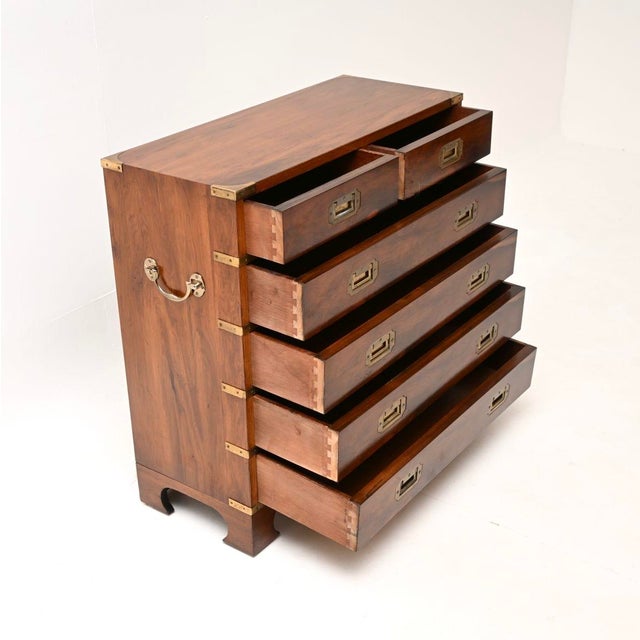 Vintage Military Campaign Style Chest of Drawers in Yew Wood, 1930 For Sale - Image 4 of 10