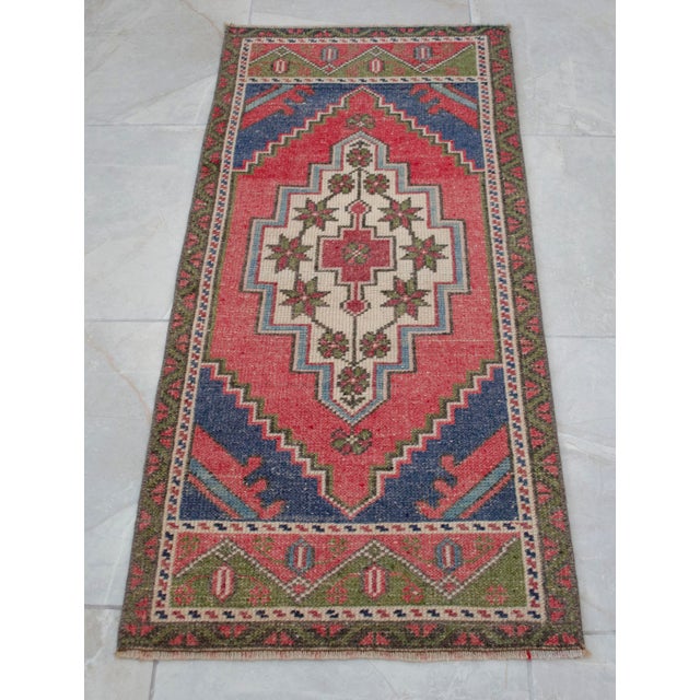 Hand Knotted Turkish Rug Colorful Small Rug Door Mat - 1′8″ × 3′7″ For Sale - Image 14 of 14