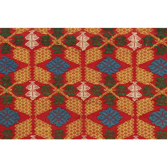Rug & Kilim Vintage Chinese Textile, Red With Vibrant Geometric Brocade - Rug & Kilim For Sale - Image 4 of 5