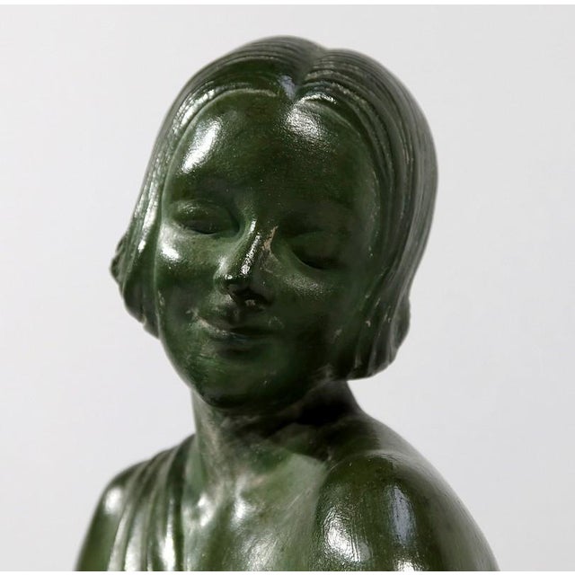 Green Art Deco Sculpture of La Demoiselle et le Chevreau by A. Godard, Early 1900s For Sale - Image 8 of 18