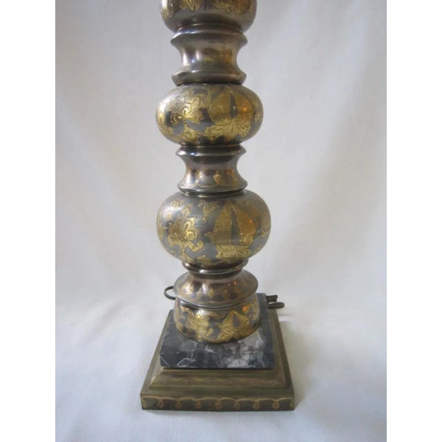 Indian Vintage Indian Ornate Brass Lamp, Marble Base For Sale - Image 3 of 5