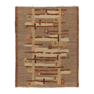 Vintage Swedish Rug With Geometric Design in Beige & Brown Tones - Rug & Kilim For Sale