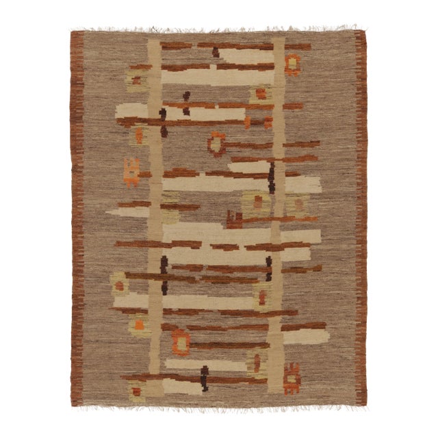 Vintage Swedish Rug With Geometric Design in Beige & Brown Tones - Rug & Kilim For Sale
