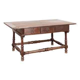 Early 18th Century Chestnut Large Console Table or Island With Six Drawers For Sale
