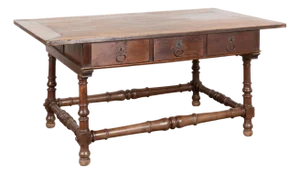 Early 18th Century Chestnut Large Console Table or Island With Six Drawers