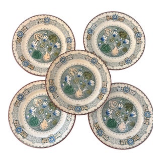 Antique 1800s English Wedgwood Cyclamen Plates - Set of 5 For Sale