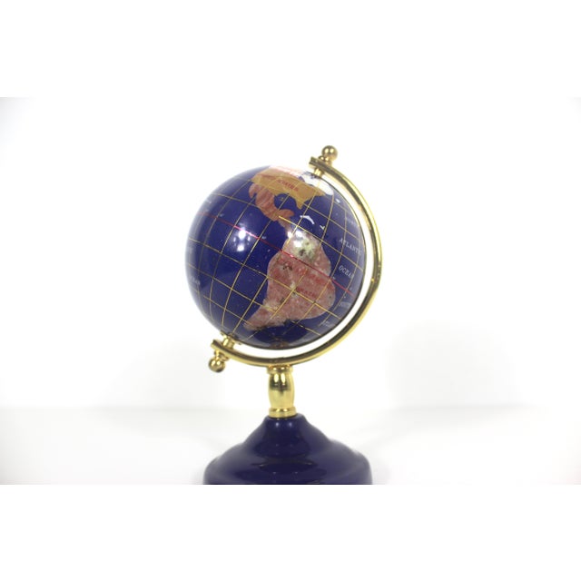 Blue Vintage Gemstone Globe Lapis Lazuli and Semi Precious Stones Desk Top Small Office Decor, Collector Gift For Sale - Image 8 of 12