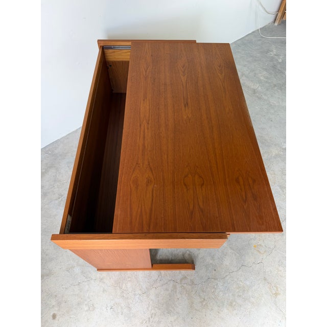 Wood 1970’s Mid-Century Modern Vi-Ma Danish Teak Desk With Hidden Sliding Filing Cabinet For Sale - Image 7 of 12