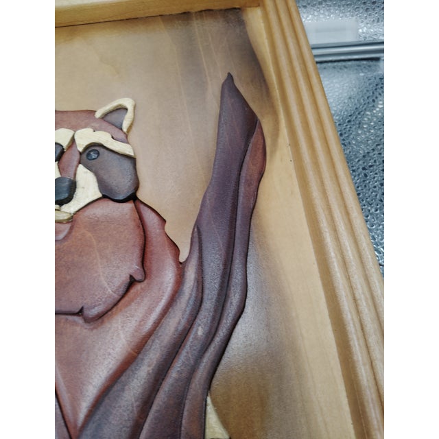 1960s Intarsia Raccoon Woodland Wall Hanging For Sale - Image 4 of 6