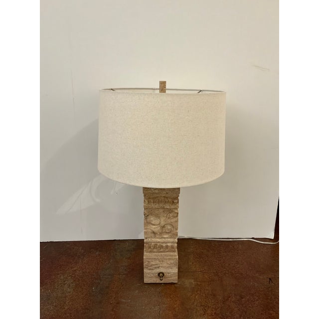 Contemporary Revelation Icon Lamps Carved Travertine - Pair. For Sale - Image 3 of 9