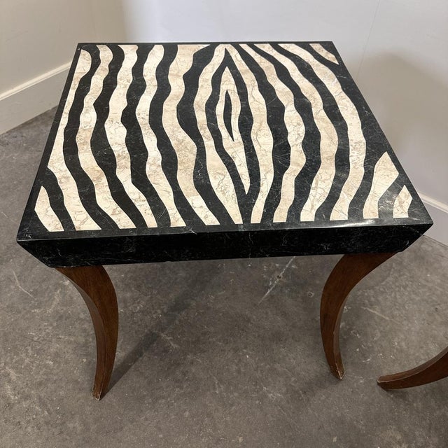 Postmodern Italian Zebra Inlaid Tessellated Stone Tables with Refined Curv, Set of 2 For Sale - Image 3 of 16