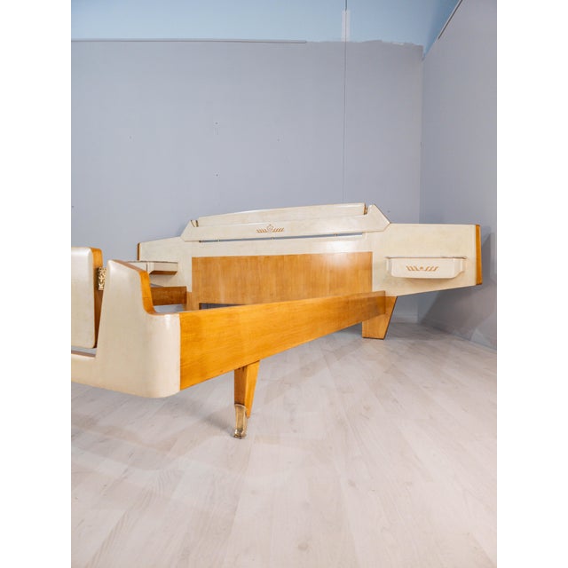 Mid-Century Italian Parchment Double Bed attributed to Giovanni Gariboldi, 1950s For Sale - Image 15 of 18