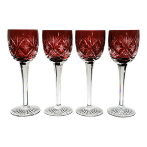 Vintage Royal Doulton Hock Ruby Cut Crystal Wine Glasses- Set of 4