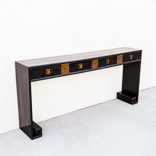Early 20th Century Chinese Ming-Style Black Lacquer Console Table For Sale - Image 14 of 14