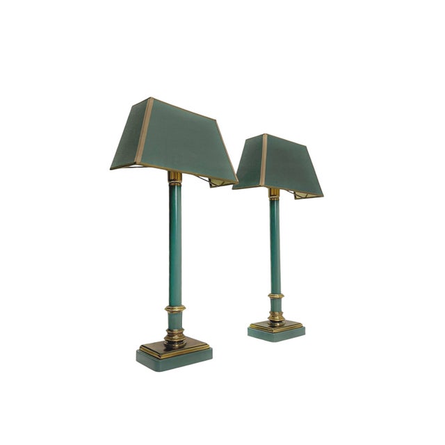 1970s Brass and Green-Painted Metal Table Lamps by Kullmann, 1970, Set of 2 For Sale - Image 5 of 14