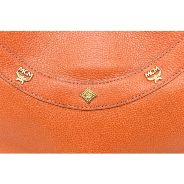 1970's Orange Leather and Gold Plated Tassel Hand Bag by MCM Germany For Sale - Image 9 of 10