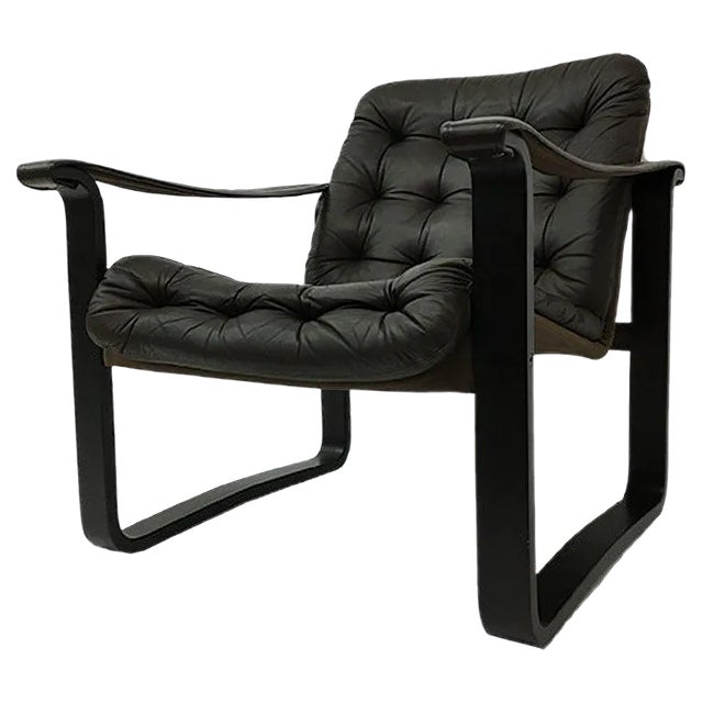 Dark Brown Leather Safari Lounge Chair, 1960s For Sale