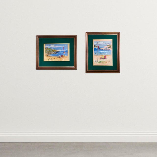Joan Sarquella Oliveras, Costa Brava Beach Scenes, 1970s, Oil on Board Paintings, Set of 2, in Very Good conditions....