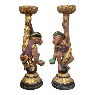 Large Regency Style Gilt Monkey Form Candle Holders Att. Maitland-Smith - Pair For Sale