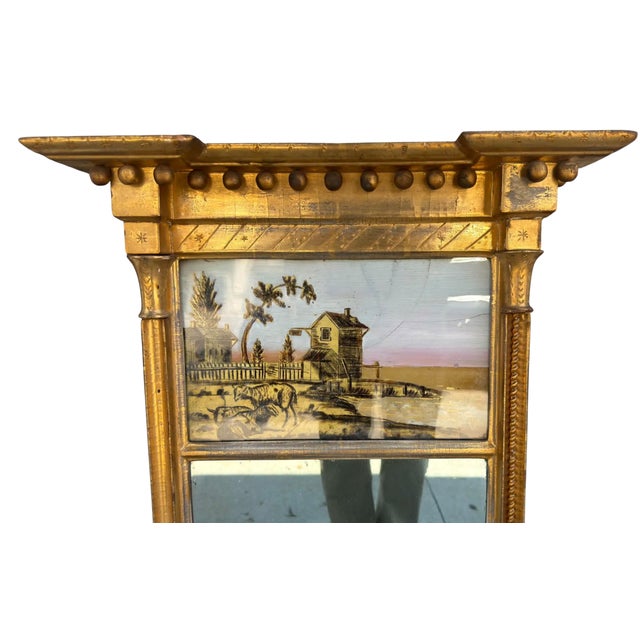 Antique American Federal Giltwood Eglomise Mirror For Sale - Image 4 of 5