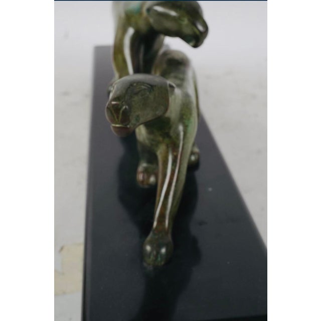 Mid 20th Century Mid 20th Century Art Deco Patinated Bronze Two Panthers After Michel Decoux on Marble Base For Sale - Image 5 of 9