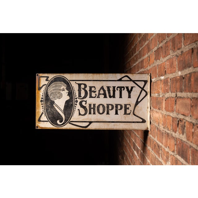 Metal Art Deco "Beauty Shoppe" DSP Flange Storefront Sign For Sale - Image 7 of 9