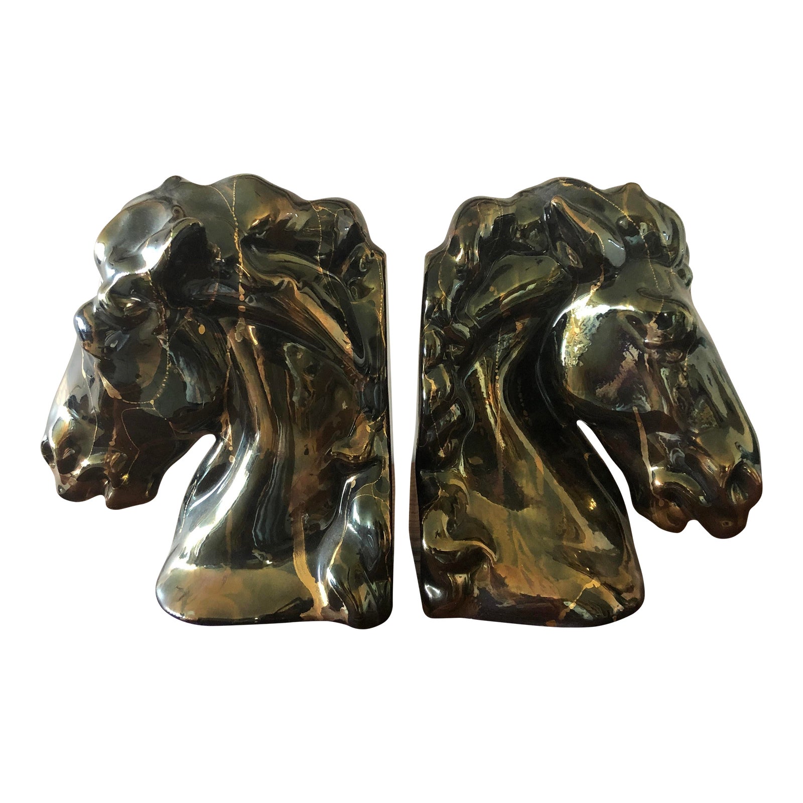 Mid Century Horse Head Ceramic Bookends Chairish