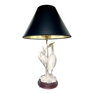 Vintage Giuseppe Armani Porcelain Heron Table Lamp - Hollywood Regency For Sale