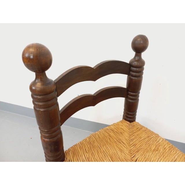 Tan Vintage Brutalist Low Chair in Wood and Straw by Charles Dudouyt, 1940s For Sale - Image 8 of 13