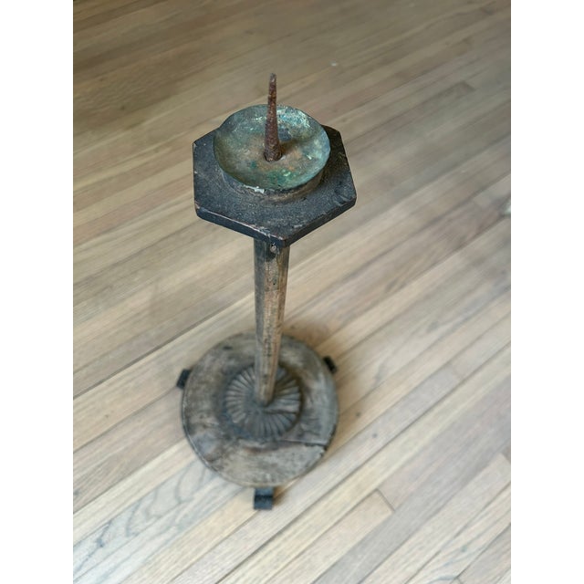 Rustic Early 18th Century Primitive Wood Candlestick For Sale - Image 3 of 8