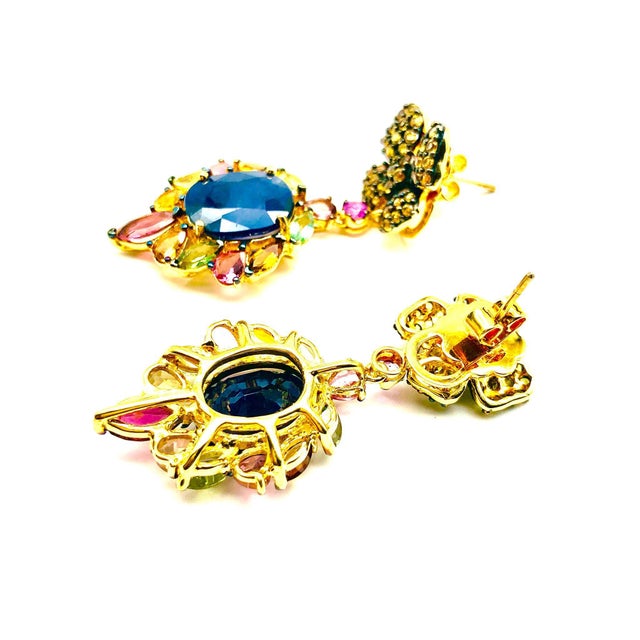 Bochic "Orient" Vintage Sapphire & Yellow Sapphire Earrings 18K Gold & Silver For Sale - Image 13 of 18