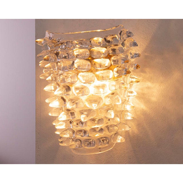 Large Clear Murano Glass Wall Lamps with Spikes and Gold Finish Frames, 1990s, Set of 2 For Sale - Image 10 of 13