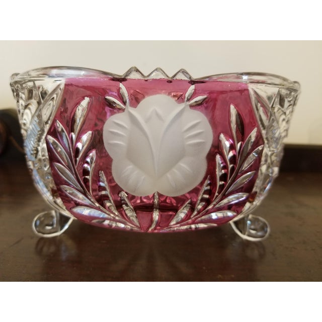 1940s Cut to Clear Crystal Ruby Flash Fruit Bowl For Sale - Image 5 of 13