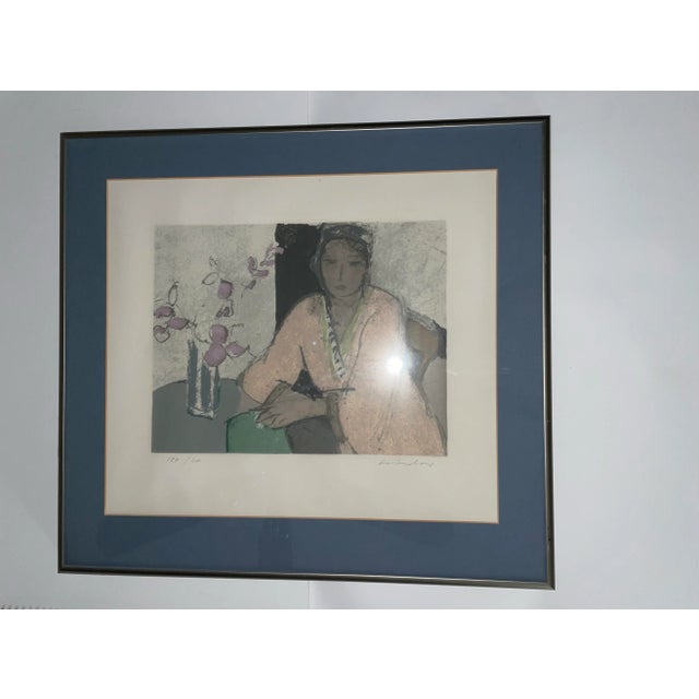 Original Aldo Salvadori Lithograph Limited Ed. 188/200 "Woman With A Rose" Excellent condition Framed 19" x 21" Art 14.5"...