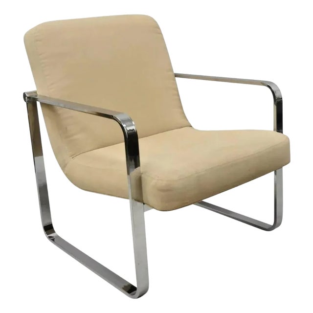 Mid 20th Century Mid Century Modern Milo Baughman Style Chrome Flat Bar Art Deco Lounge Chair For Sale