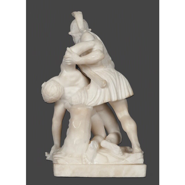 Late 19th Century Pair of Antique Italian Marble Mythological Sculptures, Hercules & Diomedes and Menelaus Carrying Patroclus, Attributed to Antonio Frilli Description For Sale - Image 5 of 14
