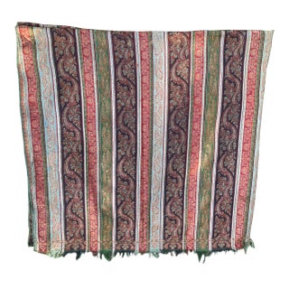 Antique Striped Wool Paisley Shawl For Sale