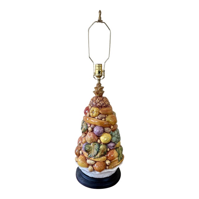 Large Mid 20th Century Italian Porcelain Fruit Topiary Table Lamp For Sale