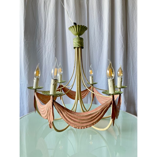 Six-Arm Chandelier in Enameled Sheet Metal, 1940s For Sale - Image 9 of 15